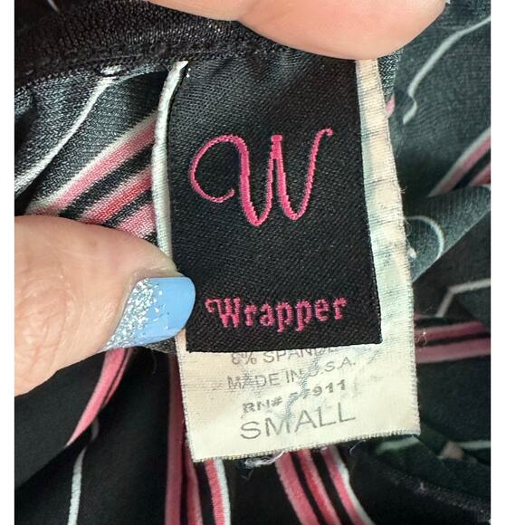 Wrapper Y2K black pink stripes pull on skirt size small - Picture 3 of 10